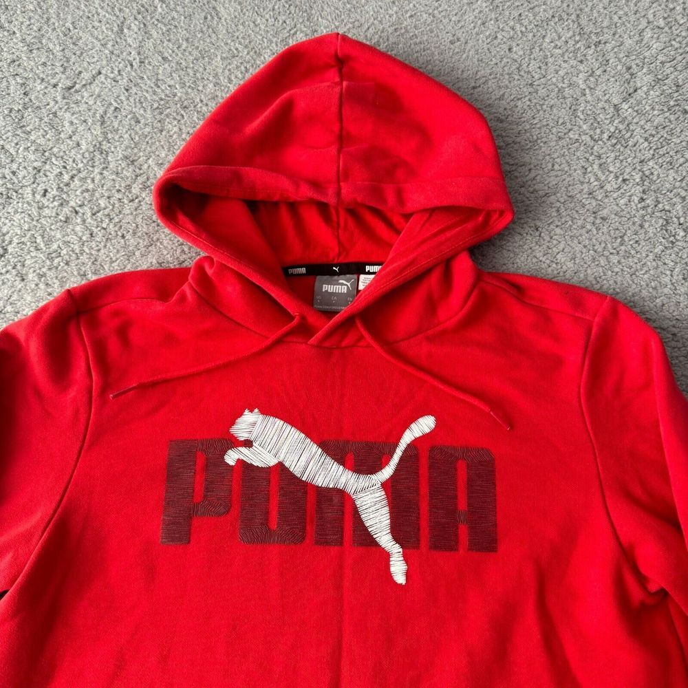 Puma Sweater Mens Small Red Hoodie Sweatshirt Logo Preppy Fleece Lined Outdoor